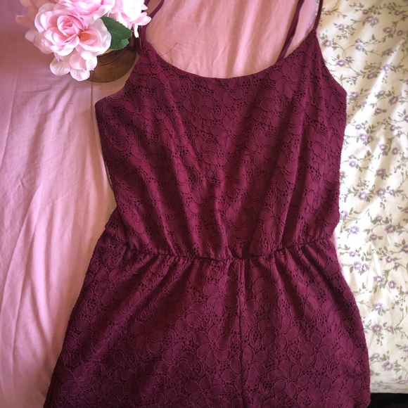 Dresses & Skirts - Dark red lace flower romper
